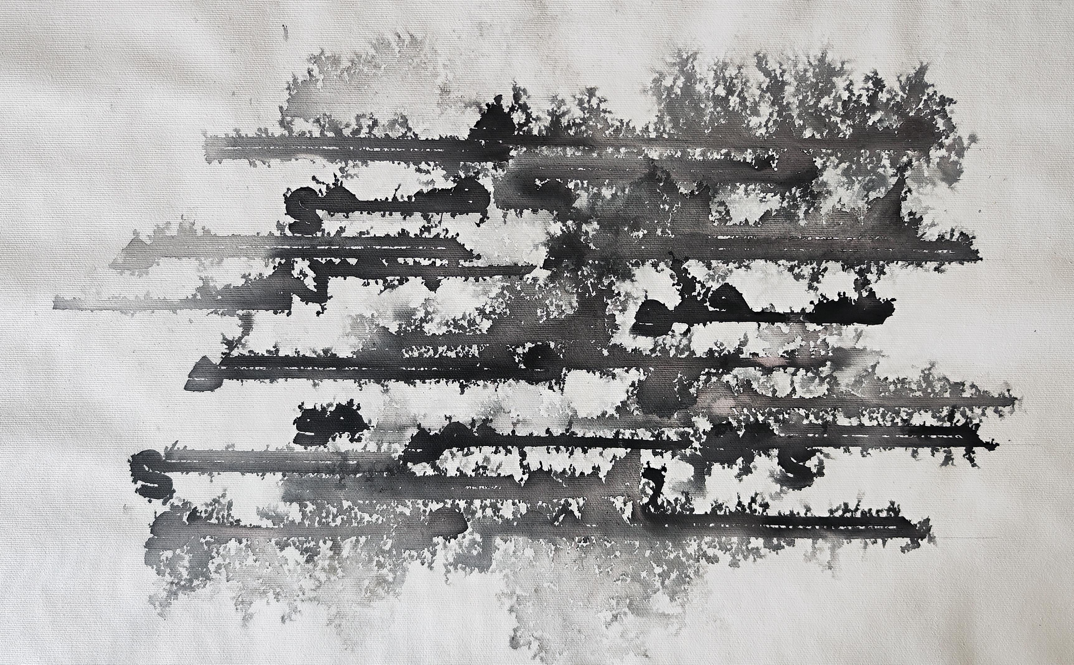 13  Somayeh Gholami  the Word Must Be Washed, the Word Must Be the Rain Itself  Where Letters Become Dreams Series  Acrylic Ink on Canvas  47 X 69  2025(1404)