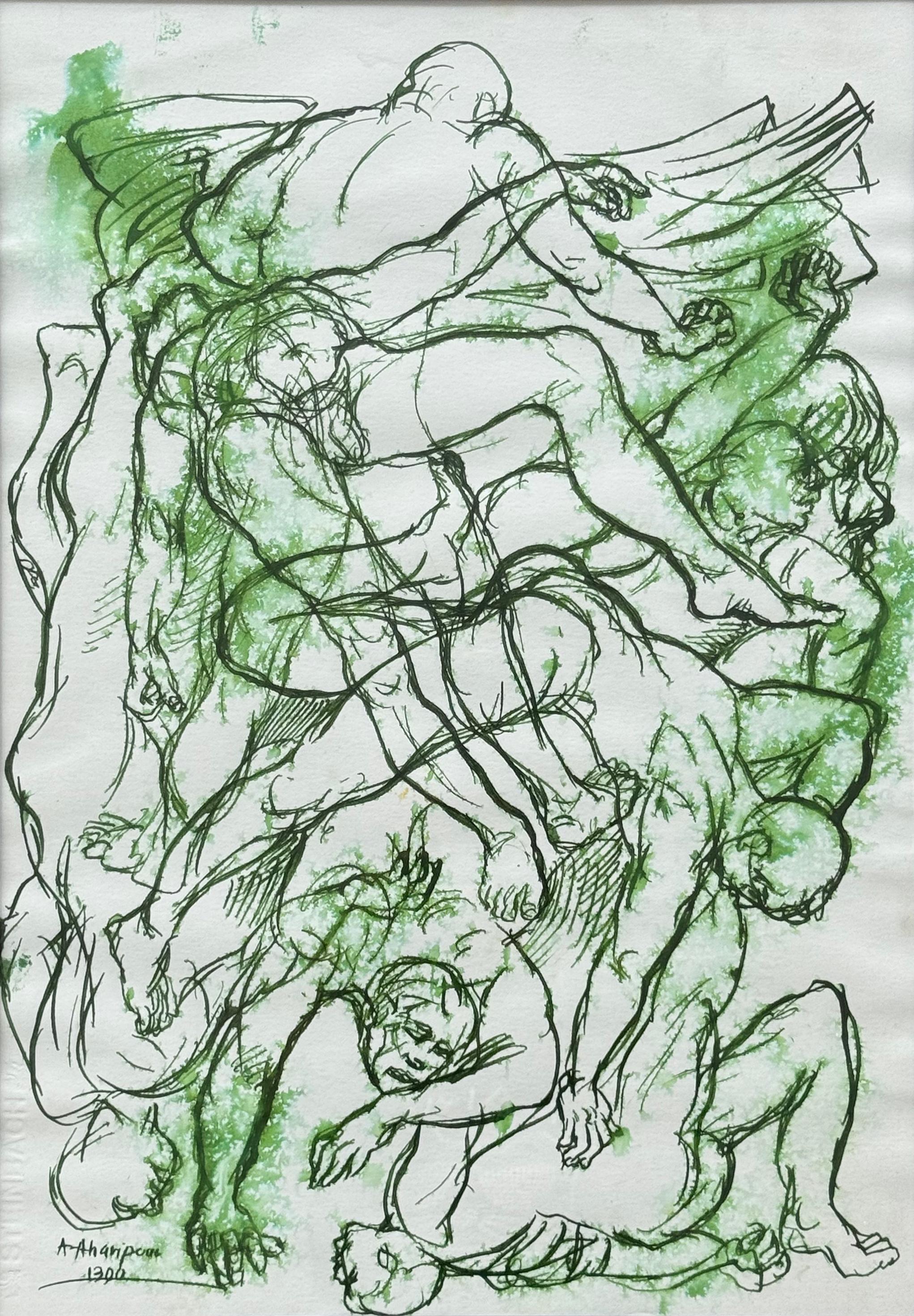 7  Asghar Aharipour Untitled Timeless Series Ink  & Ecoline on Paper 50x35 1390(2011)