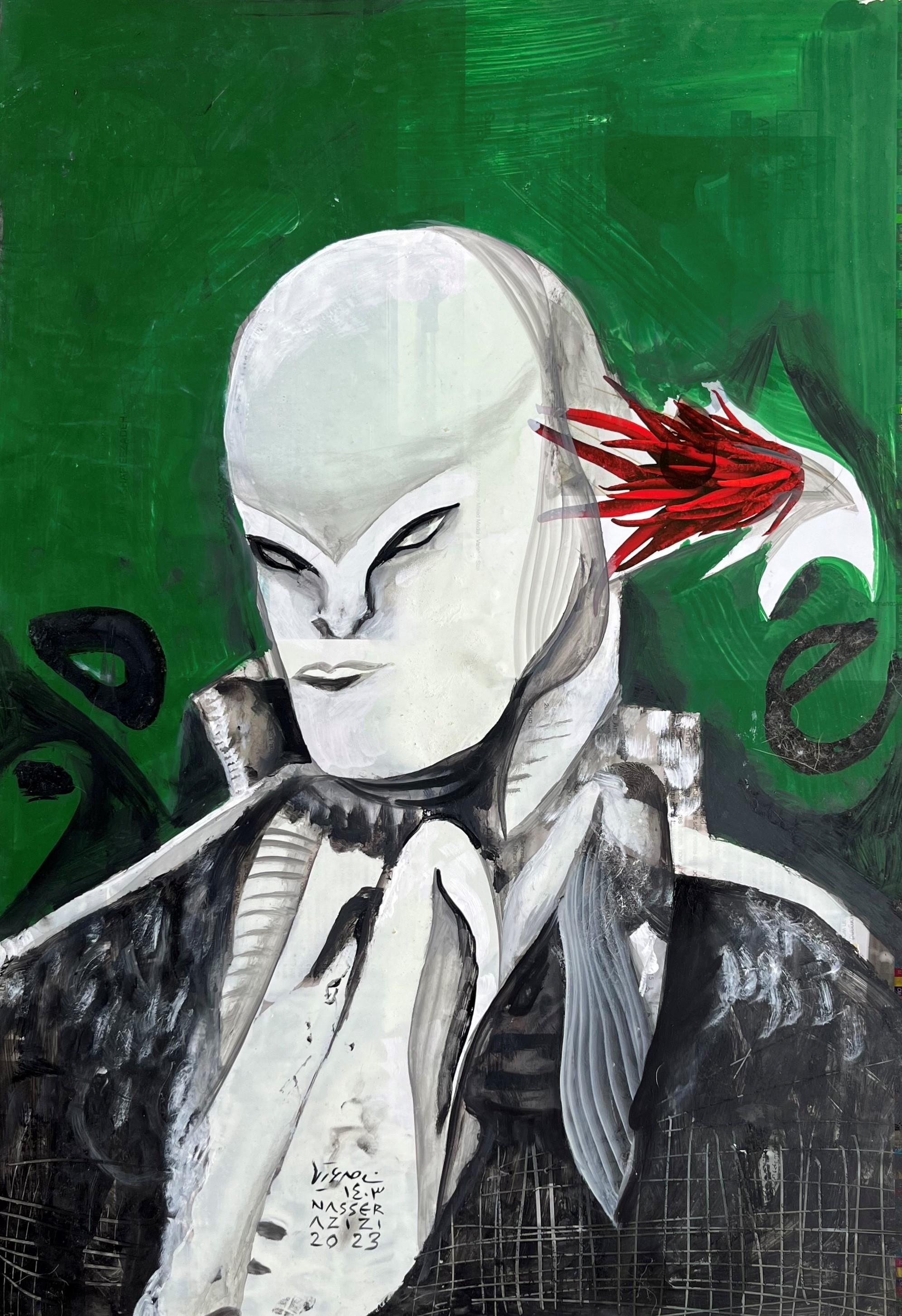 20 Nasser Azizi Mask the Other Face Mixed Media on Cardboard 70 X49 Cm 2023(1403)