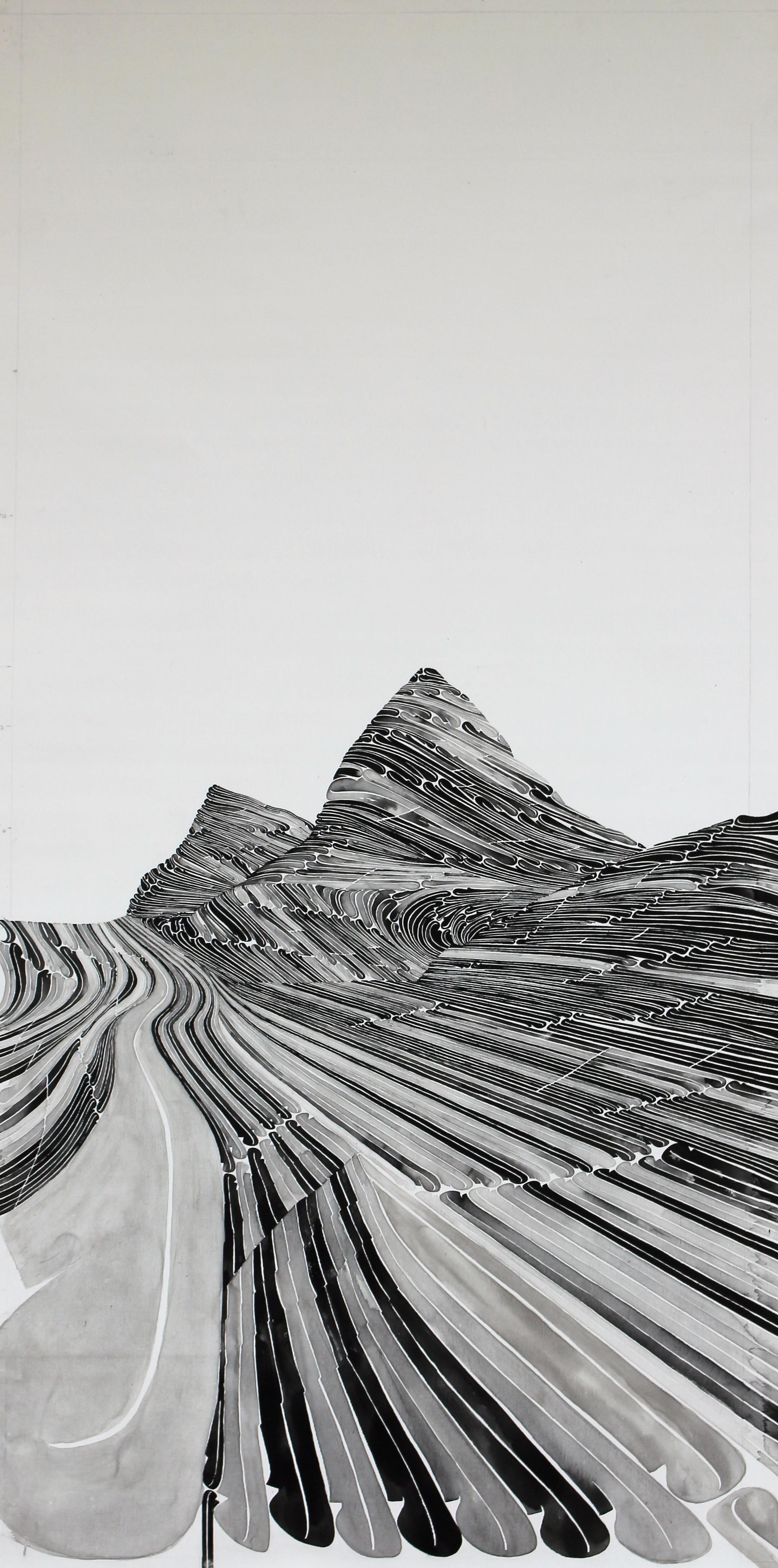 1  Somayeh Gholami  I Saw Mountains, the Entire Face of Earth Was Visible  Where Letters Become Dreams Series  Acrylic Ink on Canvas  148 X 68  2024(1403)