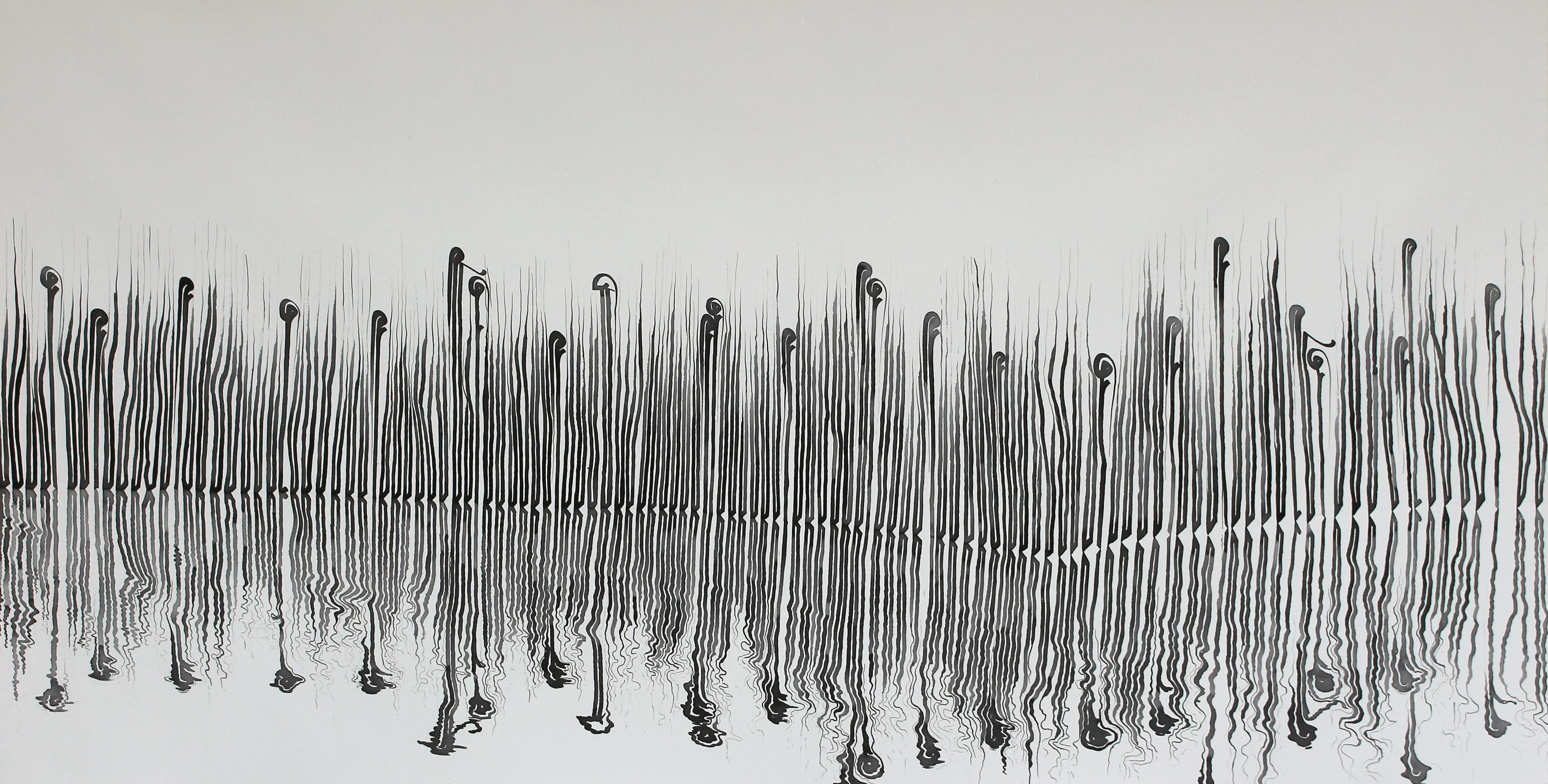 5  Somayeh Gholami  What Sweet Scent of Grass Comes From Gulestaneh!  Where Letters Become Dreams Series  Acrylic Ink on Canvas  73 X 150  2024(1403)
