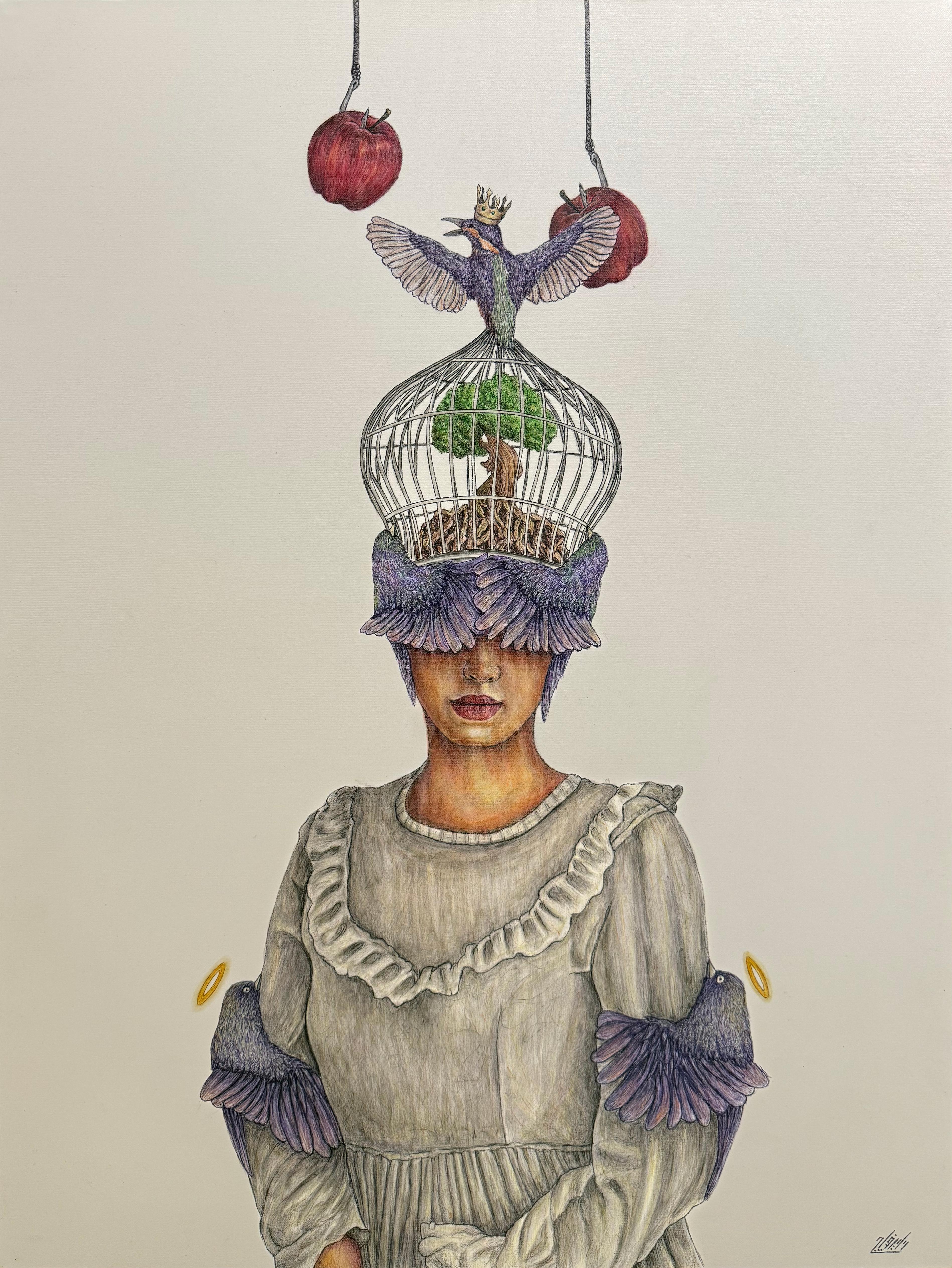 5 Alireza Chamak Untitled Ink of the Line Duet Pen on Canvas 80x60 Cm 2025(1404)