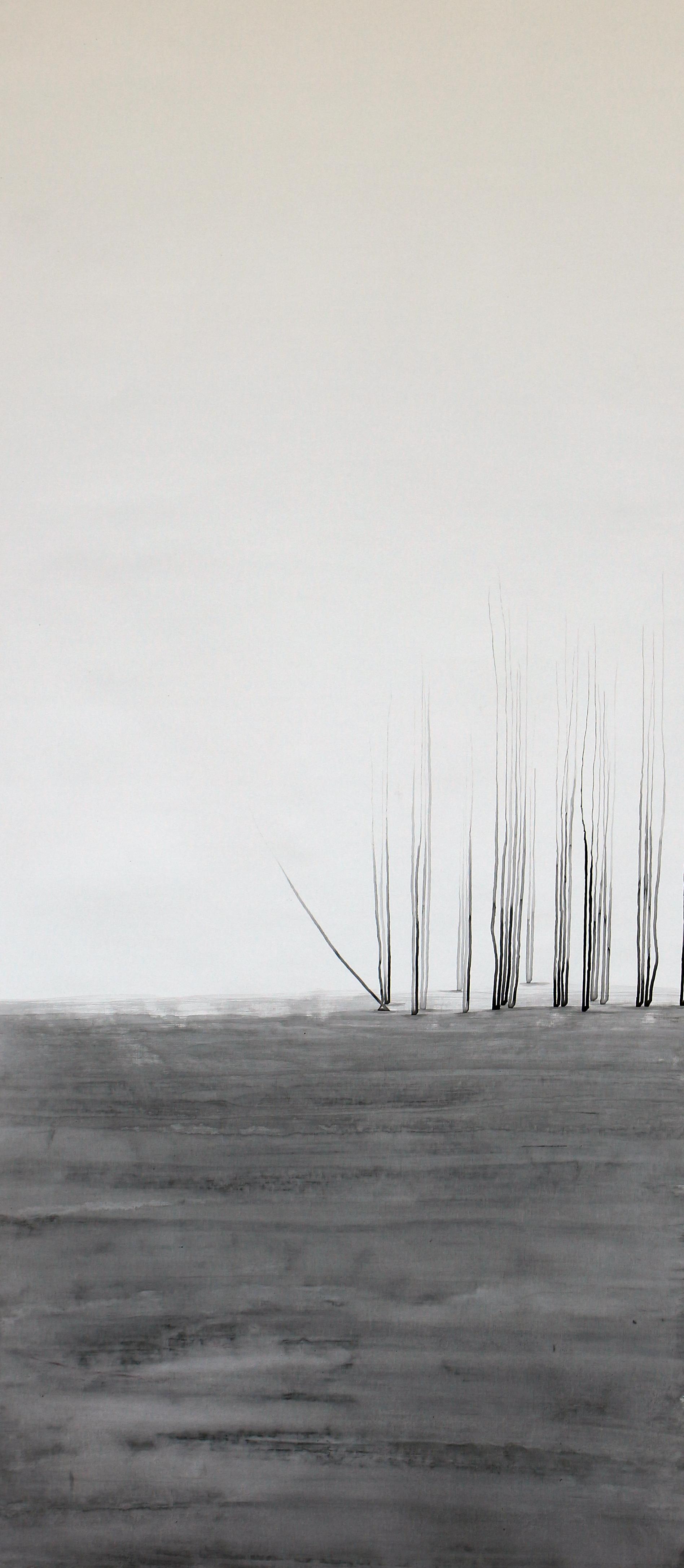 2  Somayeh Gholami  I Was Looking for Something in This Village  Where Letters Become Dreams Series  Acrylic Ink on Canvas  150x 59  2025(1404)